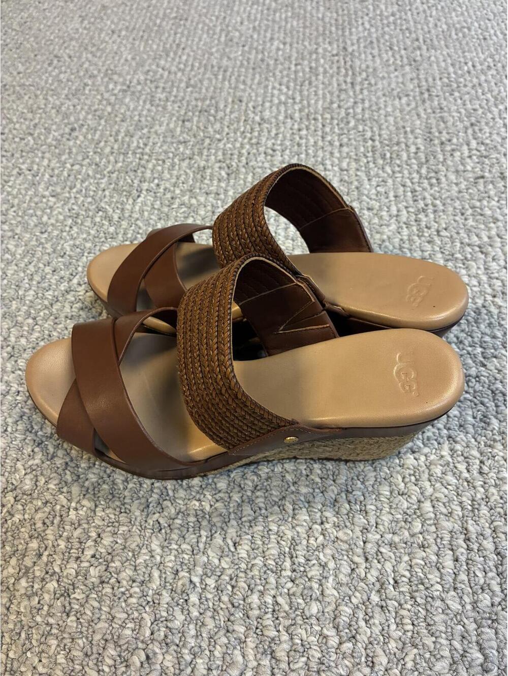 UGG Adriana Brown Leather Slide Sandals Size 8 New With Box - Picture 9 of 11